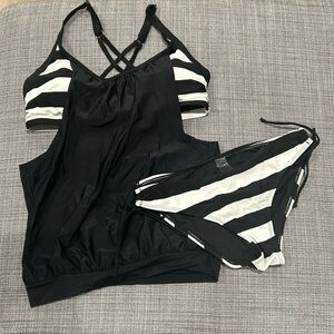 Black and White Striped Tankini Set